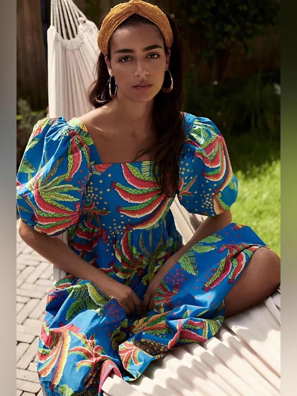 ANTHROPOLOGIE Farm Rio Tropics Tiered Midi Dress Size S